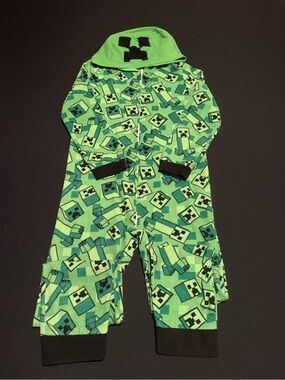 Minecraft Creeper Green Kids Hooded Onesie Pajamas